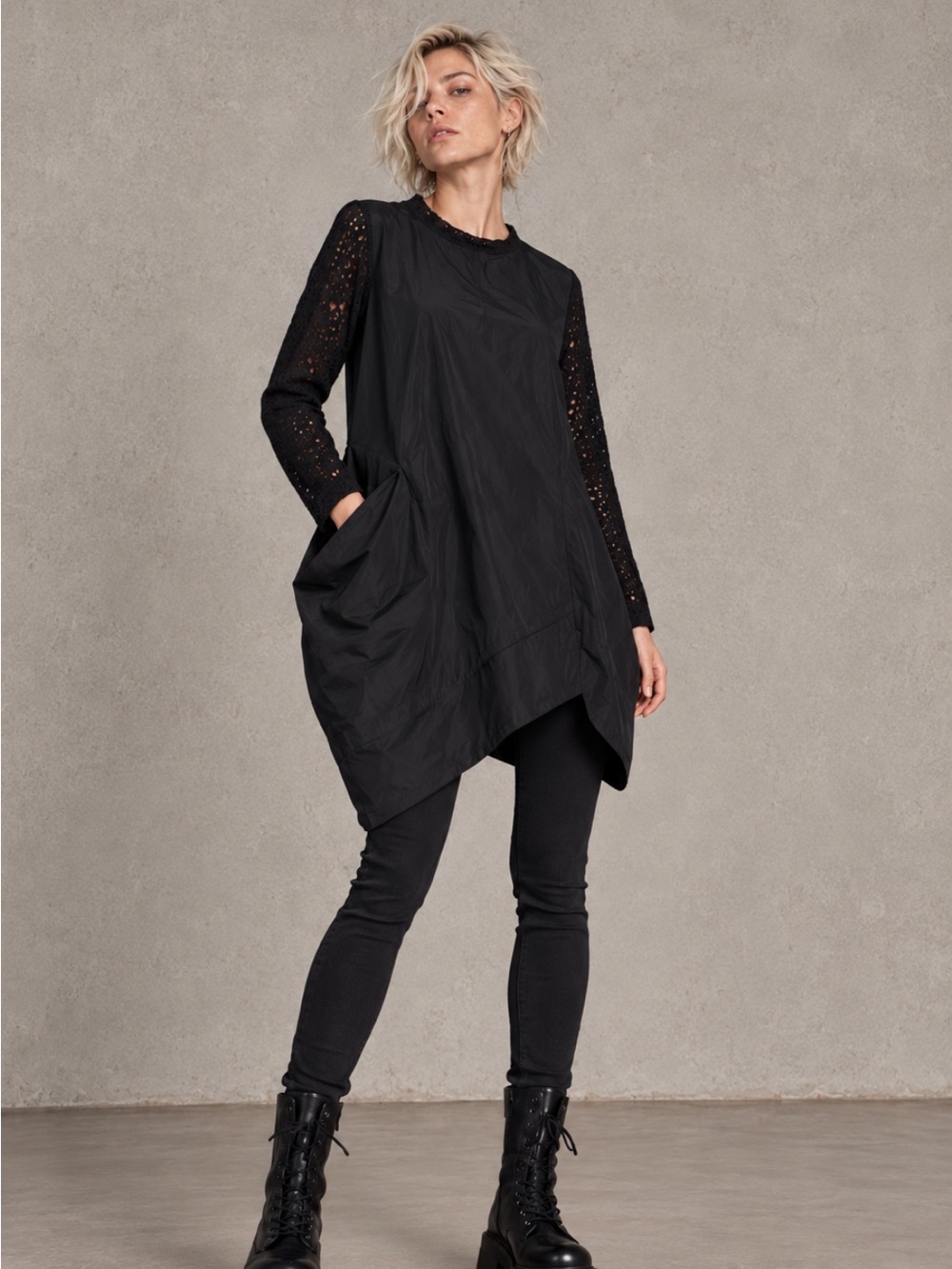 Sun Kim Black Oversized Asymmetric Sculptural Tunic XS Lagenlook Avant Garde